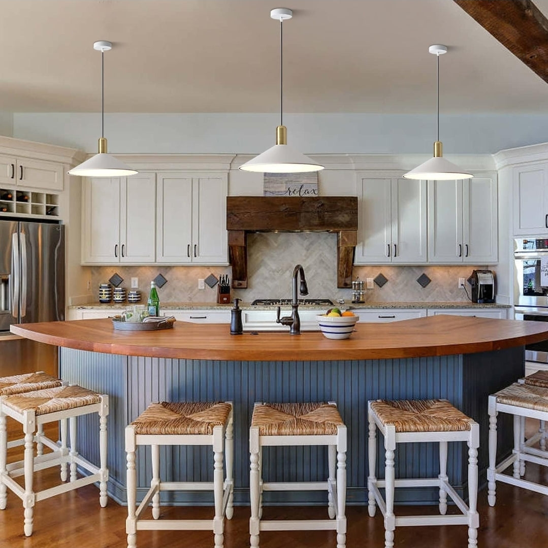 KCO Lighting Modern Cone Pendant Lighting White and Gold Pendant Light Kitchen Island Farmhouse Dome Pendant Light Mid Century Living Room Light Fixture Over Dining Table (White)
