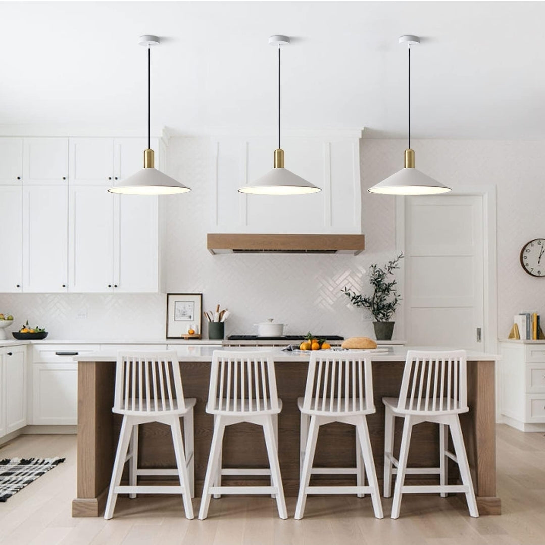 KCO Lighting Modern Cone Pendant Lighting White and Gold Pendant Light Kitchen Island Farmhouse Dome Pendant Light Mid Century Living Room Light Fixture Over Dining Table (White)