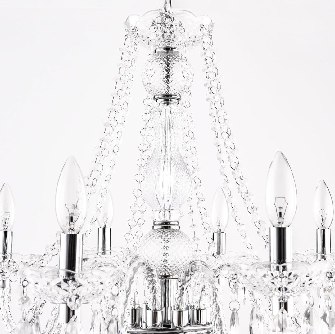 PAPAYA Plug in Crystal Chandeliers Clear Chandelier 25 * 27.5in 10-Light Modern Pendant Ceiling Lighting Fixture with Acrylic Crystals & Beads for Girls Room,Living Room,Kitchen Island,Entryway.