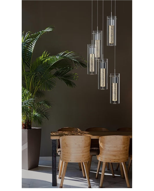 Alice 5-Light Chandelier Pendant Ceiling Light, Integrated Led and Bubble Glass, for Kitchen Island, Hallway, Entryway, Passway, Dining Room, Bedroom, Balcony Living Room