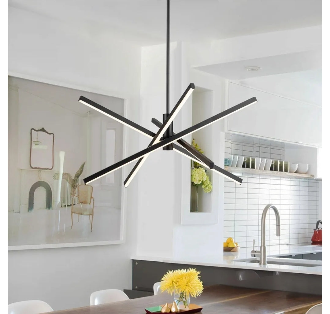 Y'INSP Modern Sputnik Chandeliers LED Linear Chandelier Light Black Pendant Light for Dining Room Kitchen Island Bedroom Living Room LED Embedded Pendant Lighting Fixture