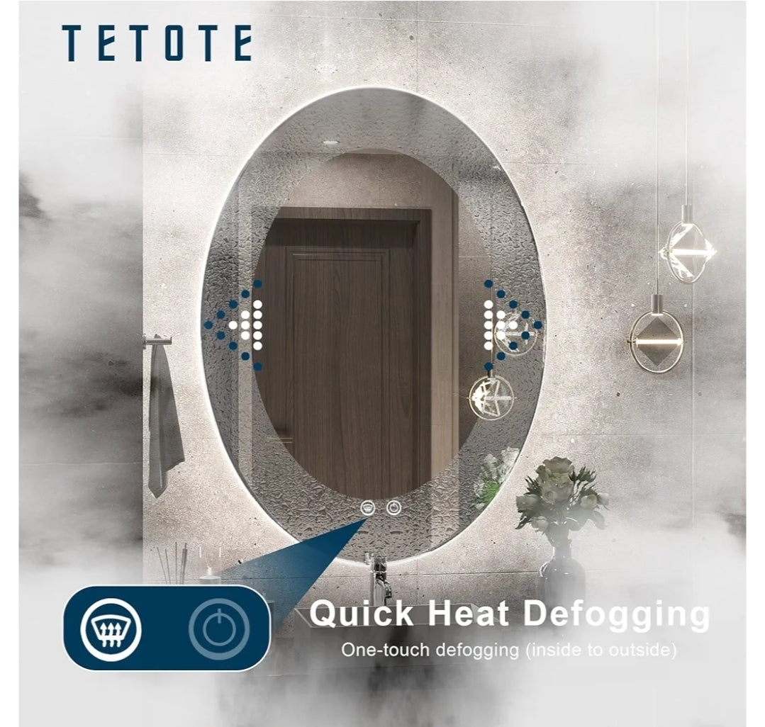 TETOTE 24x32 Inch Backlit Oval Mirror for Bathroom,LED Vanity Mirror for Makeup,Dimmable,Anti-Fog Modern Mirror with Lights Wall Mounted