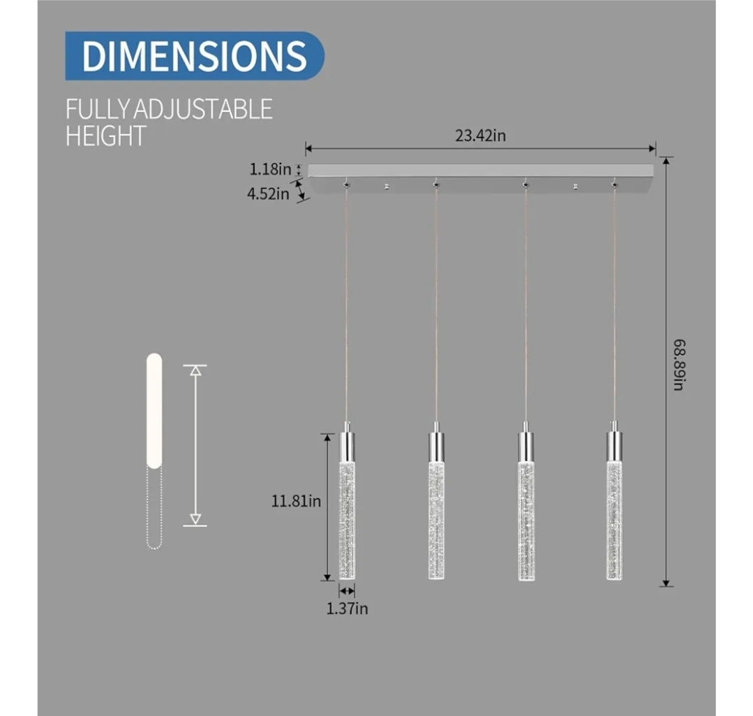 Kitchen Island Lighting Modern Light Fixture Chrome Pendant Light Dimmable LED Chrome Finish Mini Crystal Pendant Lights for Dining Room Living Room(4-Light