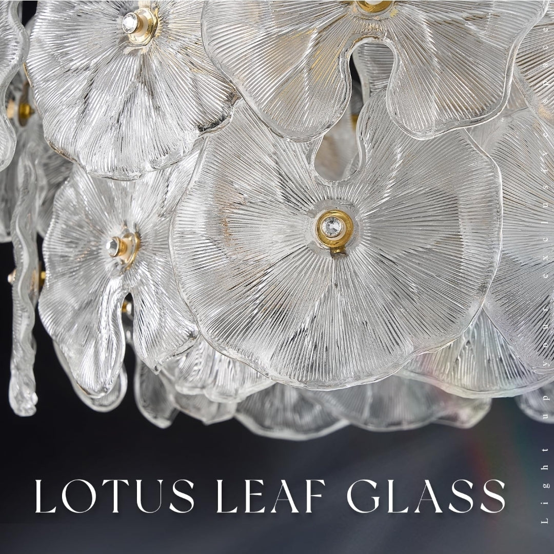 Modern Gold Glass LED Chandelier 20" Elegant Lotus Leaf Dimmable Ceiling Chandeliers with Remote Control Luxury for Foyer Entryway Living Dining Room(3000K-6500K)