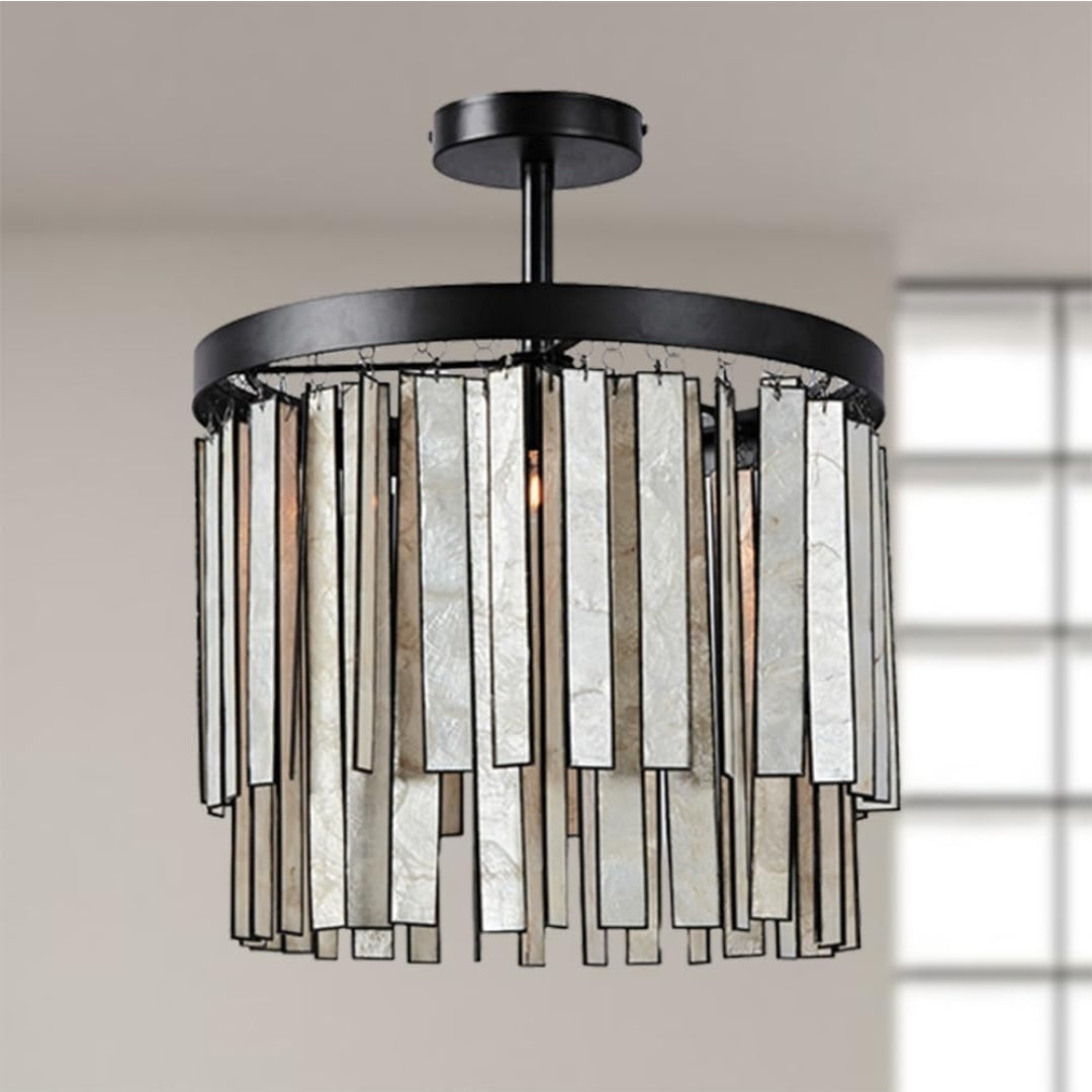 Antique Bronze Finish Capiz Shell Ceiling Light, Dining Room and Entryway, Bedroom Overhead Light Fixtures, Sitting Room Ceiling Lights, Ceiling Lamp for Bedroom, Dining Room Light, 15" Dia x 12" H
