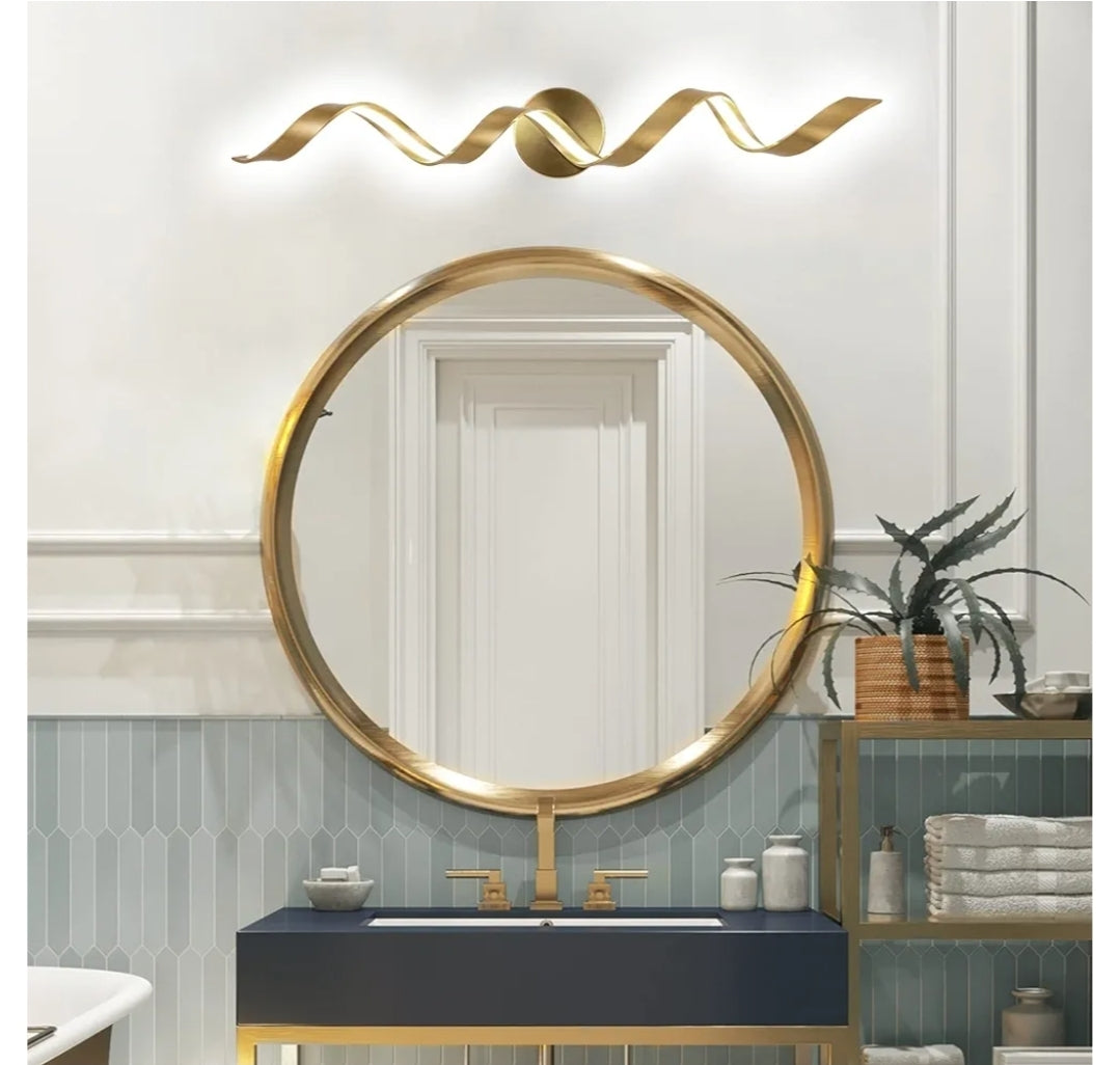 Dimmable Modern LED Bathroom Vanity Light 32 inch, 20W Spiral Design Gold Wall Light Fixtures for Bathroom, Living Room and Hallway, 6000K White Light