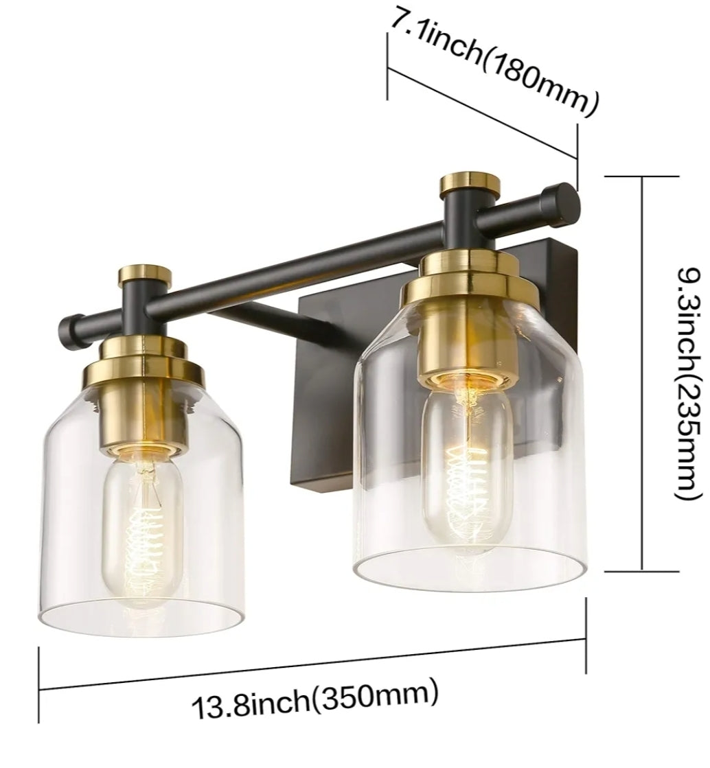 SOLFART Vintage 2 Lights Wall Lighting Bathroom Vanity Light Vintage Black Brass Sconce Light Fixtures Black Metal with Clear Glass