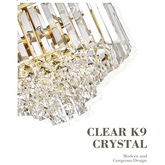 15'' Gold Chandelier, 5-Tier Crystal Chandelier, Modern Pendant Light for Dining Room Kitchen Island Bedroom Entryway, CC4215-5W-PG