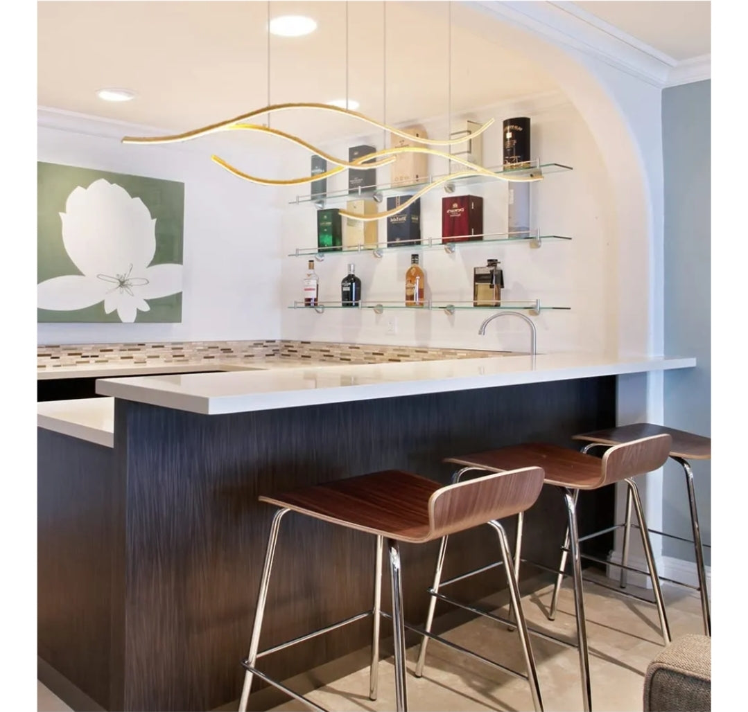 LightInTheBox Modern LED Linear Wave Chandelier - Dimmable Branch Pendant Light for Kitchen Island, Living Room, Dining Room (Gold)