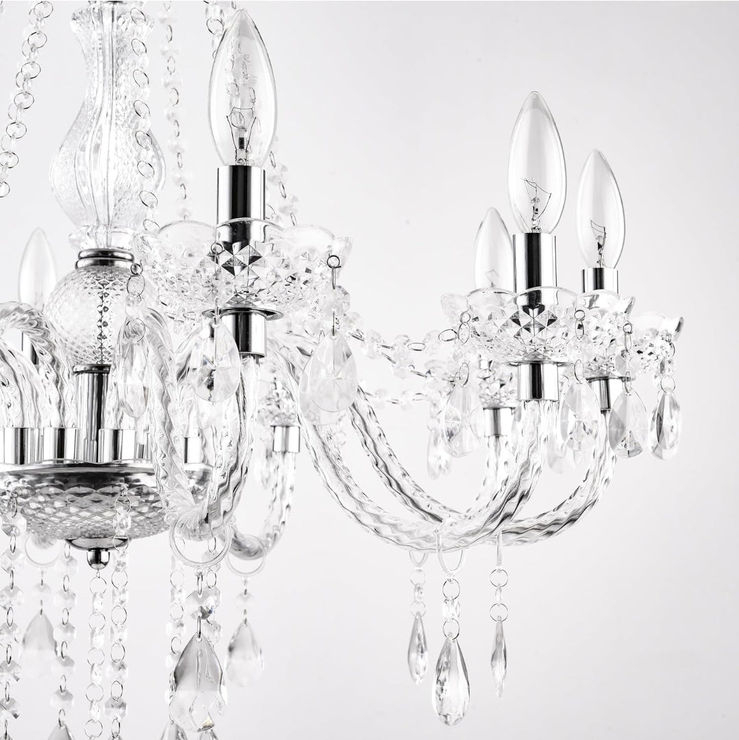 PAPAYA Plug in Crystal Chandeliers Clear Chandelier 25 * 27.5in 10-Light Modern Pendant Ceiling Lighting Fixture with Acrylic Crystals & Beads for Girls Room,Living Room,Kitchen Island,Entryway.