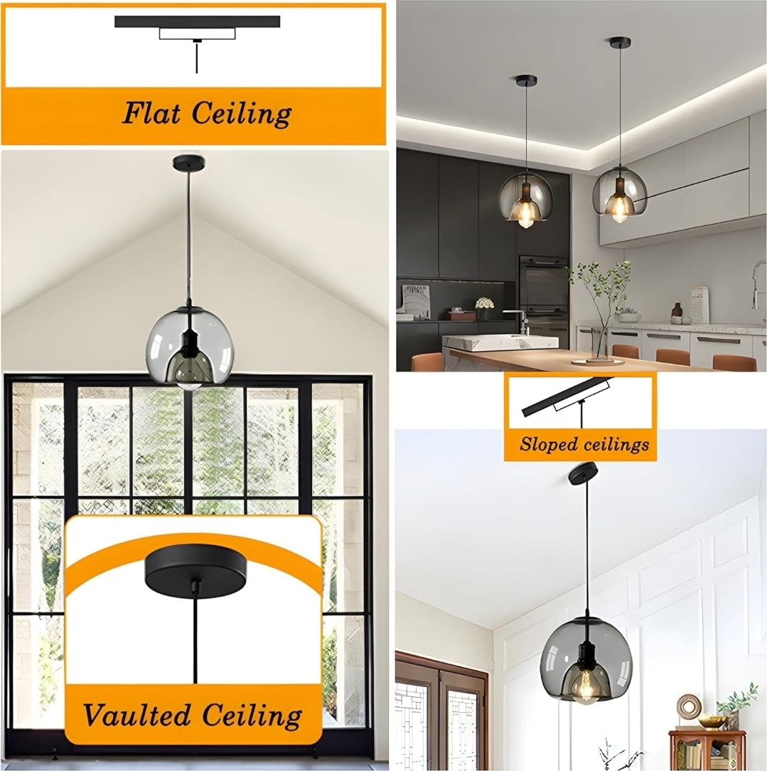 MIXL- Smoked Glass Pendant Light,Modern Globe Shape Glass Chandelier,Creative Light Pendants for Kitchen Island,Bedroom& Living Room