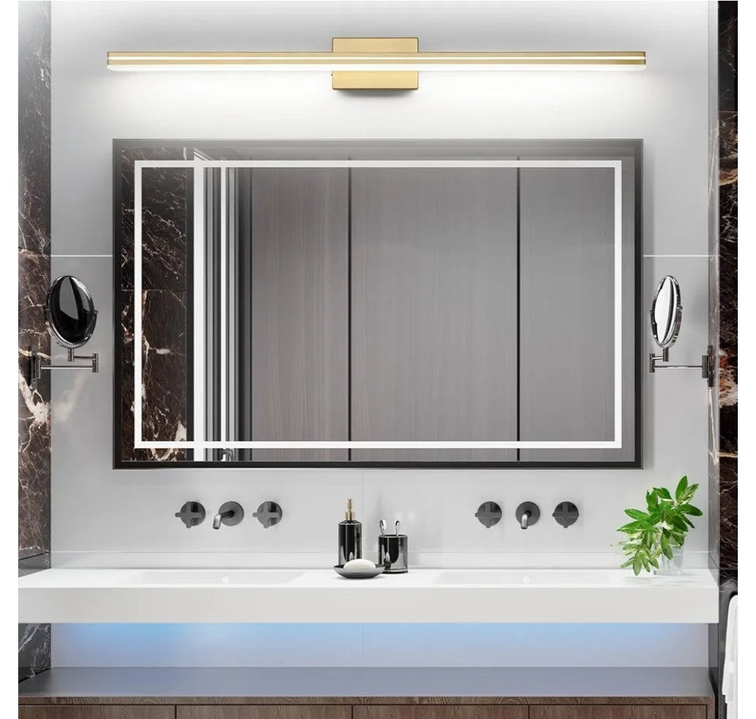 SineRise LED Modern Bathroom Vanity Light Fixtures (48-Inch, 3000K/4000K/6000K, Dimmable), Gold Modern Acrylic Bathroom Wall Lighting Fixtures Over Mirror