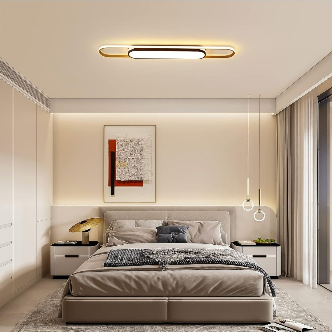 Qcyuui Linear Ceiling Light Modern LED Ceiling Lamp Dimmable Acrylic Ceiling Lighting Fixture with Remote Control for Kitchen Dining Room Cloakroom Hallway(48W/43.3in L)