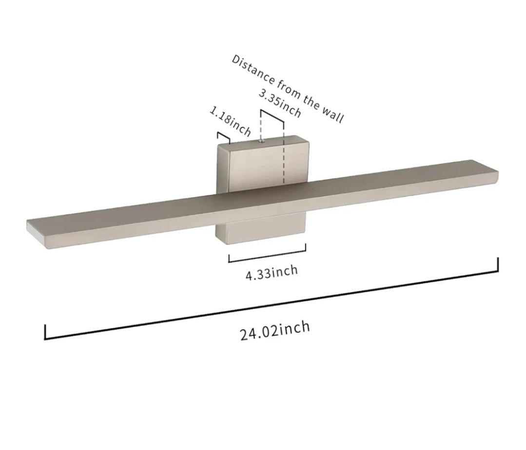 JUSHENG Brushed Nickel Vanity Light Modern Bathroom Light Fixtures Dimmable LED Bar 24 Inch 24W 3000K Warm White