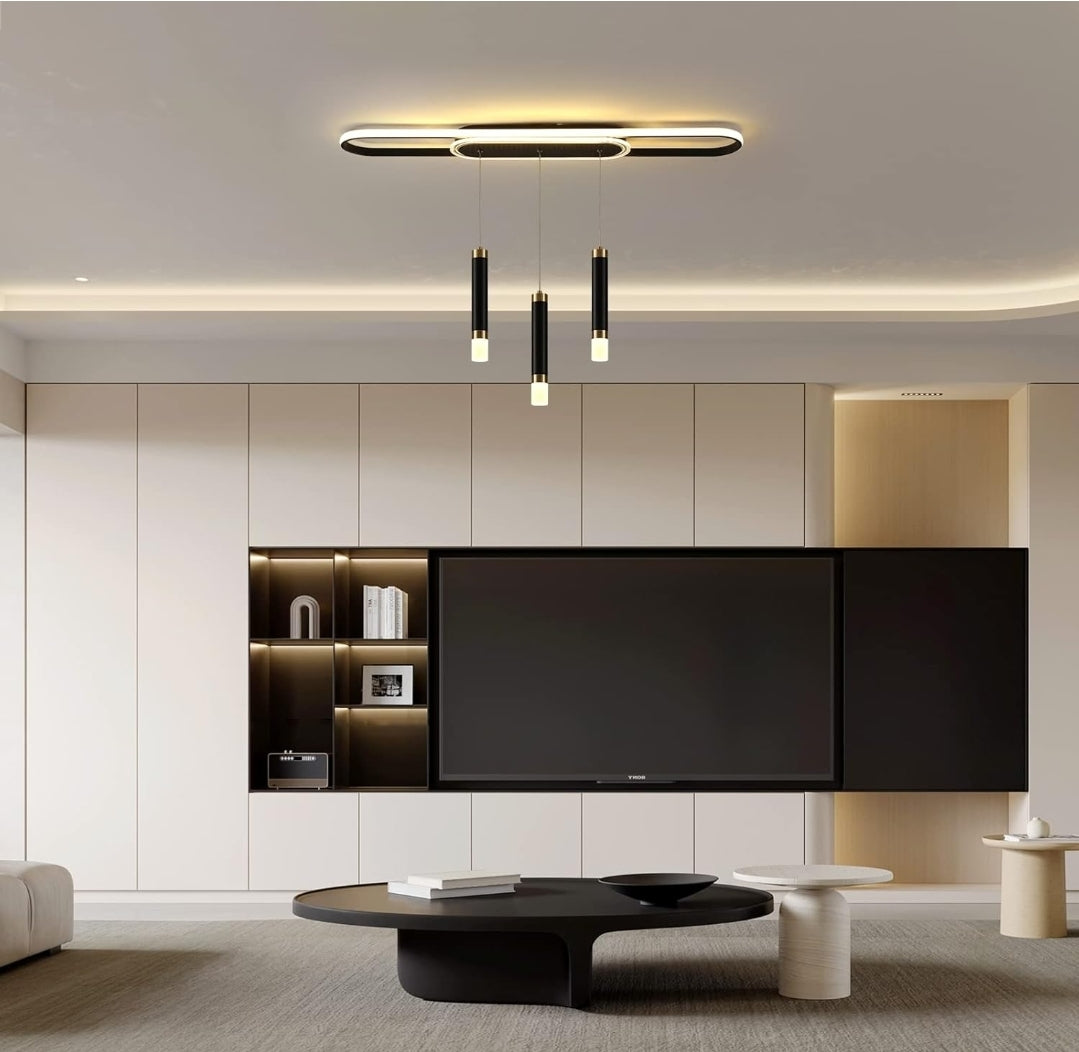 Jaycomey Modern LED Chandelier, Dimmable Acrylic 3-Light Modern Ceiling Pendant Lighting with Remote, Indoor Dining Light Fixture for Kitchen Island Living Room Restaurant Office (62W, Black)