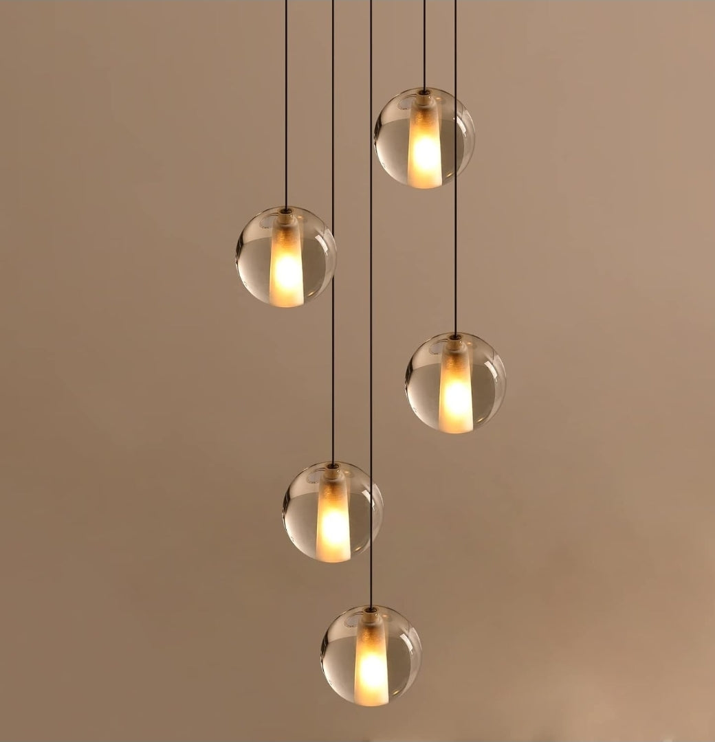 Modern Black 5 Lights Crystal LED Chandelier Raindrop High Ceiling Cluster Pendant Light Crystal Ball Hanging Lighting for Living Room Staircase Entryway Foyer Dining Room, H118" including Bulbs