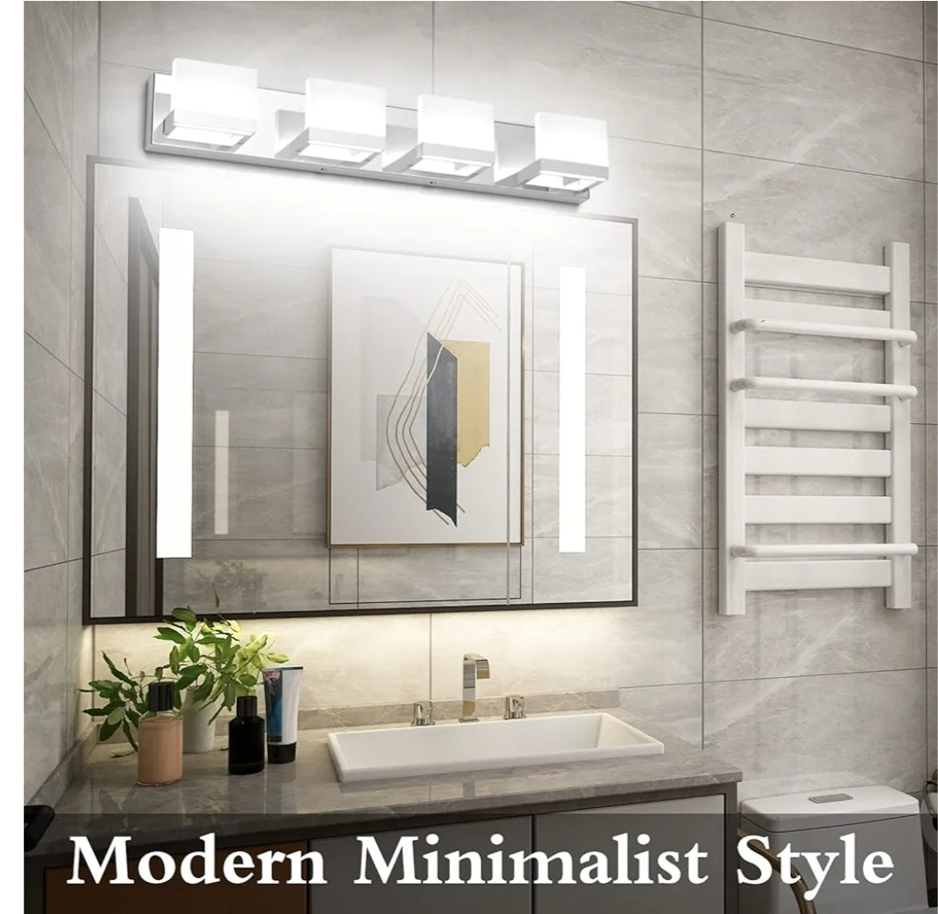 Tipace Dimmable Modern 4 Lights LED Vanity Light for Bathroom Up and Down Chrome Bathroom Wall Light Fixtures Over Mirror(White Light 6000K)