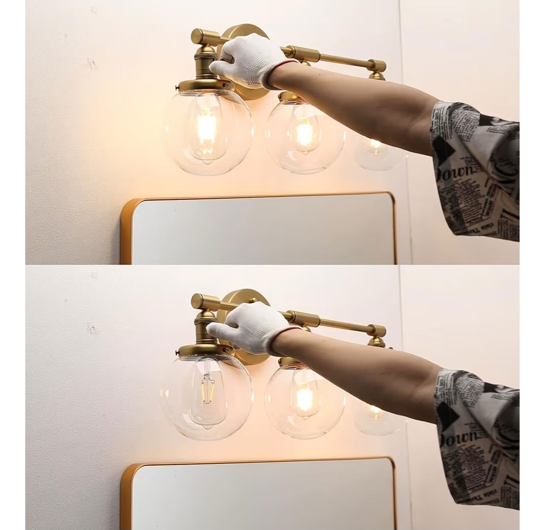 Phansthy Three Light Indoor Wall Fixture Bathroom Vanity Lighting with 5.6 Inches Globe Clear Glass Lamp Shade, Antique