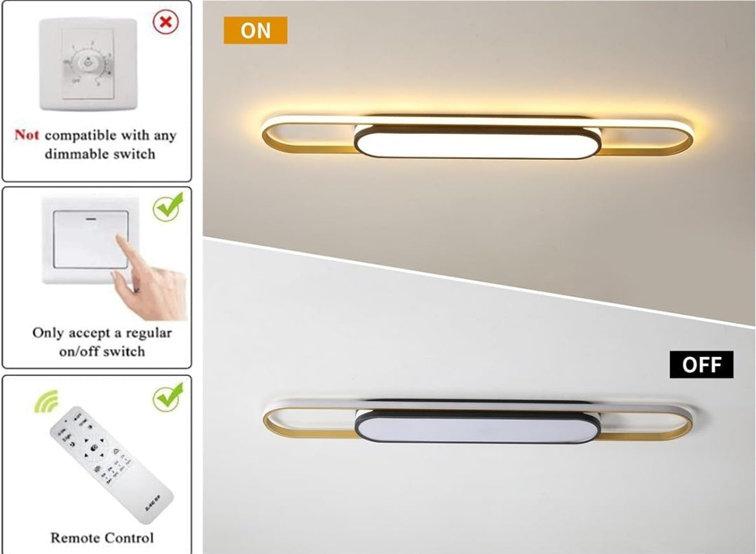 Qcyuui Linear Ceiling Light Modern LED Ceiling Lamp Dimmable Acrylic Ceiling Lighting Fixture with Remote Control for Kitchen Dining Room Cloakroom Hallway(48W/43.3in L)