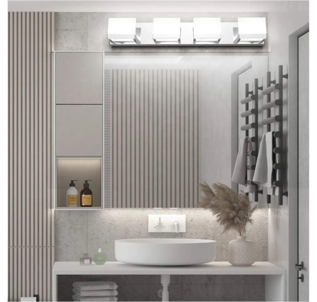 Tipace Dimmable Modern 4 Lights LED Vanity Light for Bathroom Up and Down Chrome Bathroom Wall Light Fixtures Over Mirror(White Light 6000K)