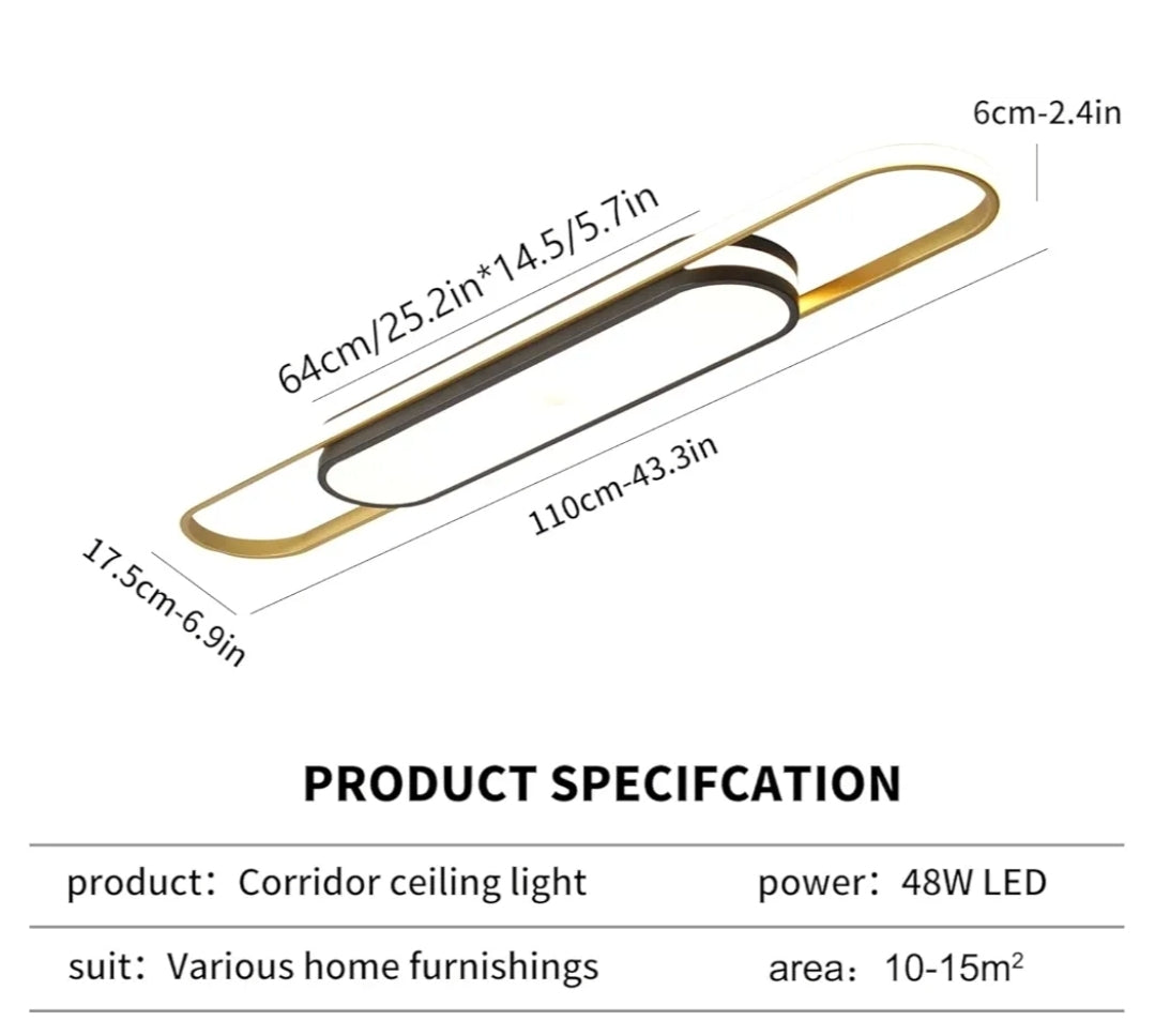 Qcyuui Linear Ceiling Light Modern LED Ceiling Lamp Dimmable Acrylic Ceiling Lighting Fixture with Remote Control for Kitchen Dining Room Cloakroom Hallway(48W/43.3in L)