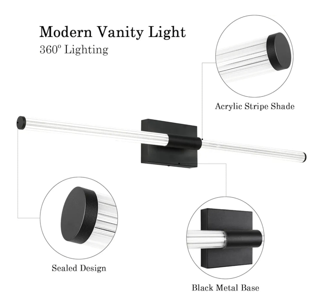 40 inch Modern Black LED Vanity Light Bathroom Light Fixtures Over Mirror Modern Wall Bar Light Wall Sconce Vanity Lighting 5500K 32W for Bathroom, Bedroom, Hallway, Kitchen
