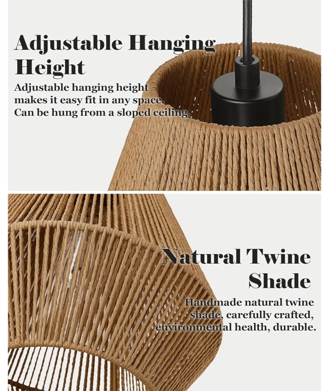 ELYONA Woven Pendant Lights Modern Boho Hanging Lamp with 12" Handwoven Rattan Basket Shade Adjustable Rustic Pendant Light Fixtures for Kitchen Island Farmhouse Dining Room Bar Bedroom Foyer Hallway