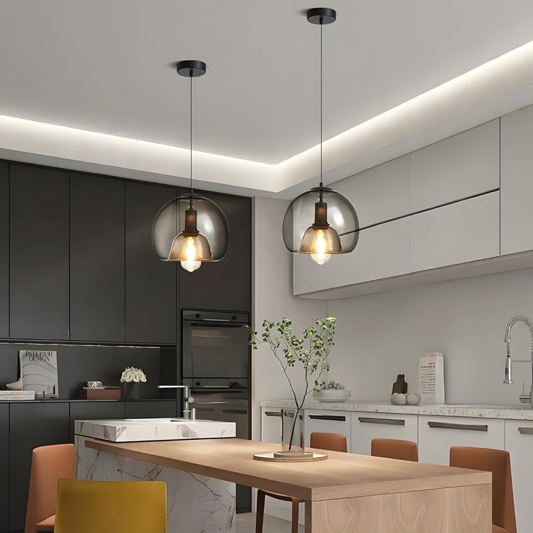 MIXL- Smoked Glass Pendant Light,Modern Globe Shape Glass Chandelier,Creative Light Pendants for Kitchen Island,Bedroom& Living Room