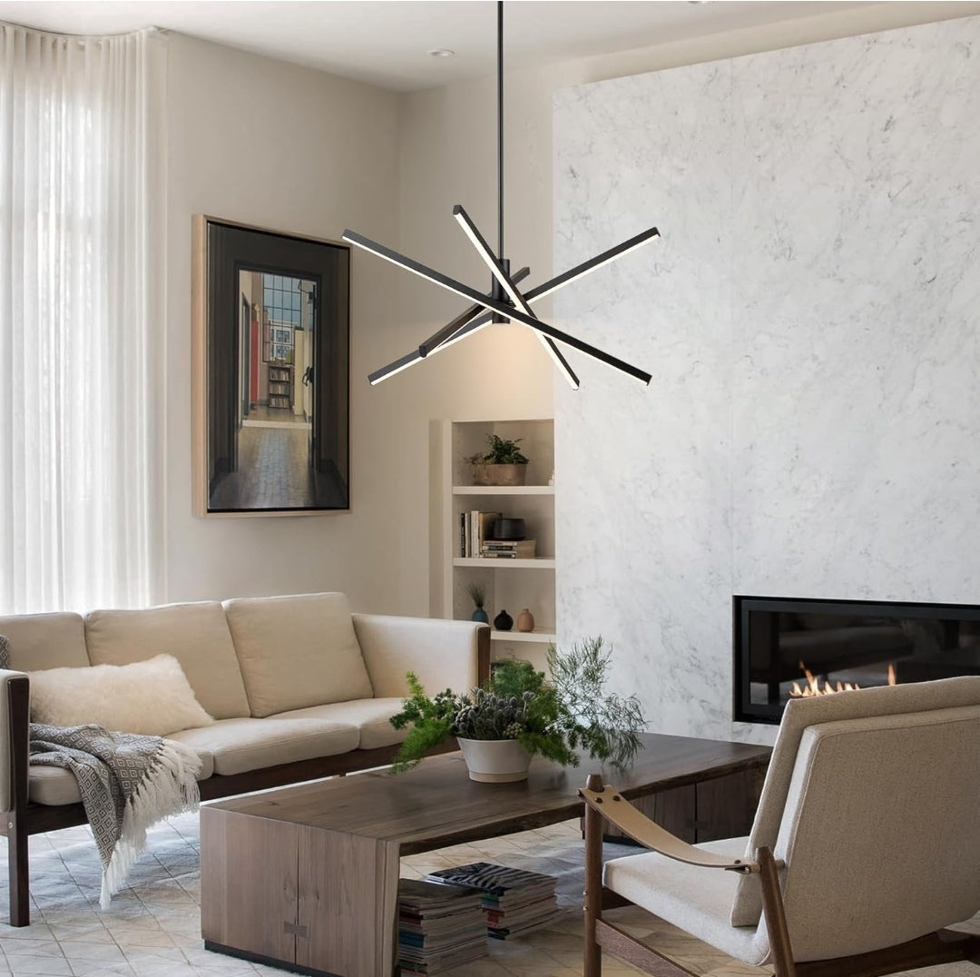 Y'INSP Modern Sputnik Chandeliers LED Linear Chandelier Light Black Pendant Light for Dining Room Kitchen Island Bedroom Living Room LED Embedded Pendant Lighting Fixture