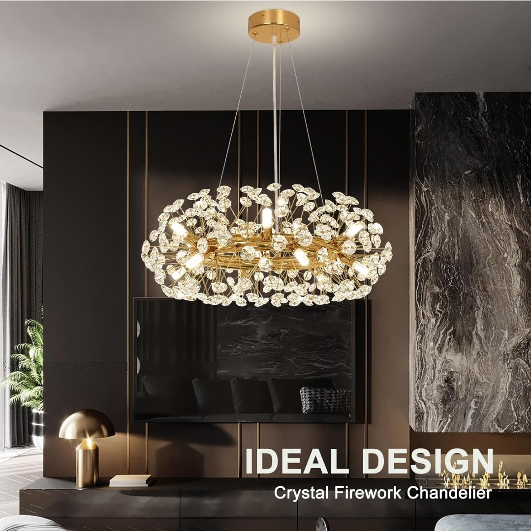 Modern Crystal Dandelion Chandelier - 12-Light Gold for Dining Room - Large Luxury K9 Crystal (Included G9 Bulbs)