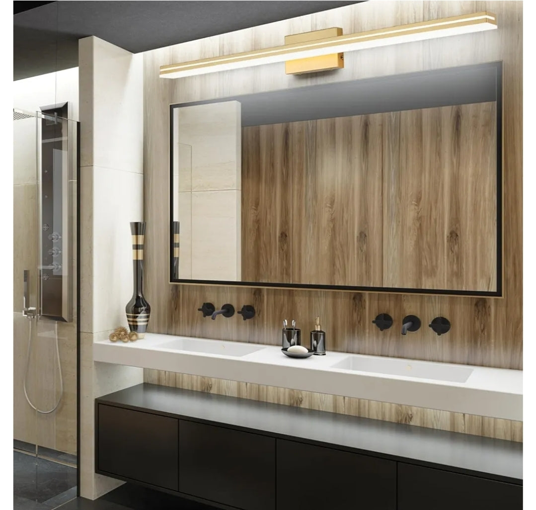 SineRise LED Modern Bathroom Vanity Light Fixtures (48-Inch, 3000K/4000K/6000K, Dimmable), Gold Modern Acrylic Bathroom Wall Lighting Fixtures Over Mirror