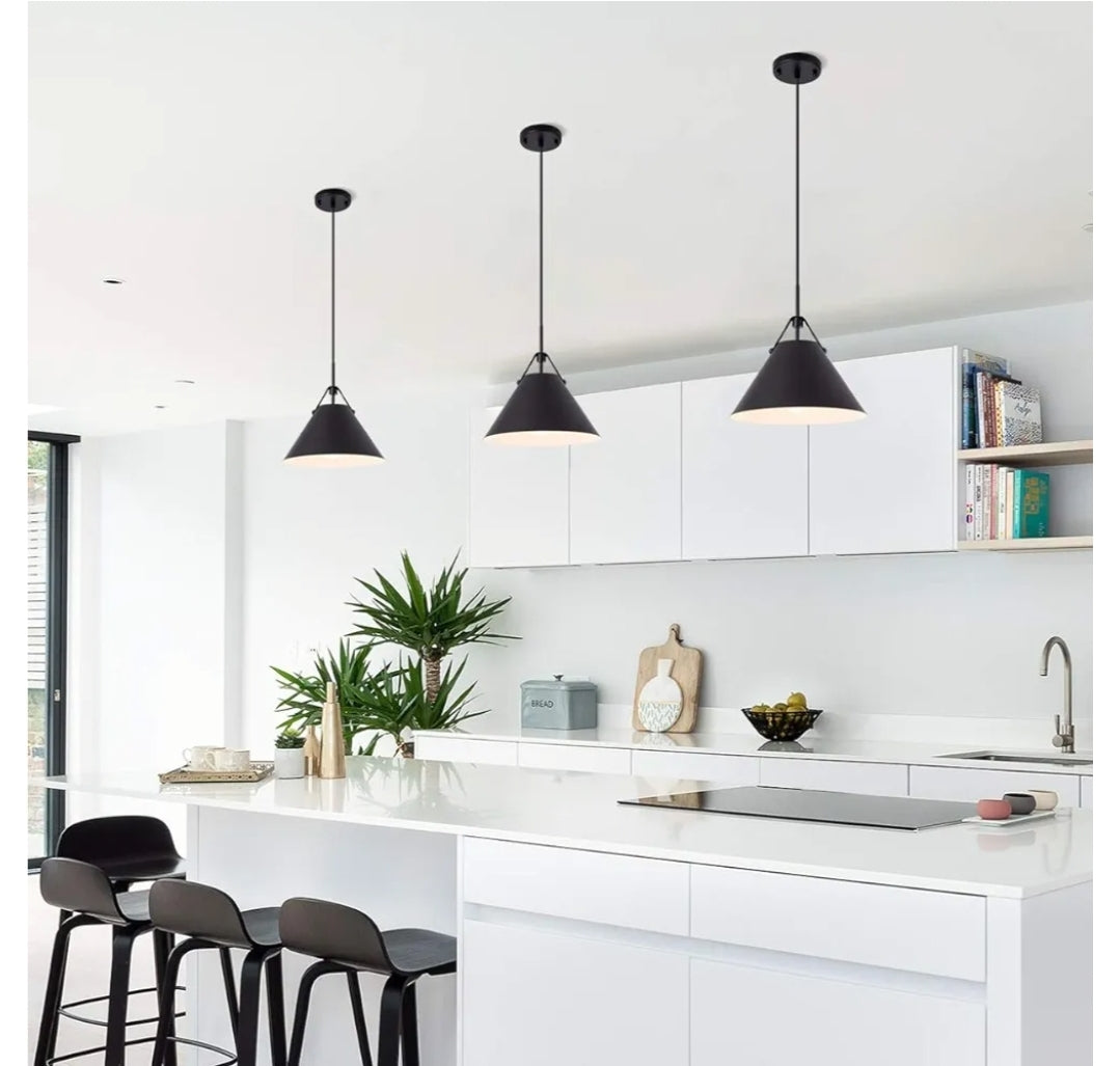 YIFI Black Pendant Light Industrial Metal Hanging Lamp Farmhouse Pendant Lighting for Kitchen Island, Foyer, Hallway, Cafe bar, UL Listed