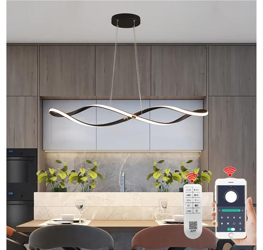 39.3" Dimmable Kitchen Island Pendant Light - Adjustable Black Chandelier for Dining Room & Kitchen, 28W LED Hanging Fixture Over Table (Matte Black)