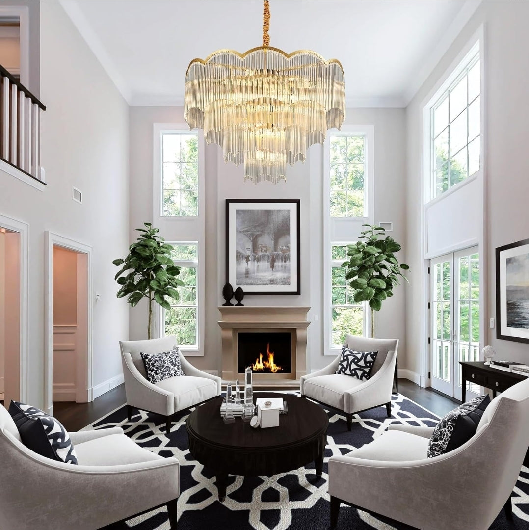 31.5" Gold Clear Glass Crystal Chandelier 18-Light Modern Crystal Pendant Ceiling Light Fixture 4-Tier Luxury Glass Chandeliers,for Dining Room Kitchen Island Living Room Bedroom