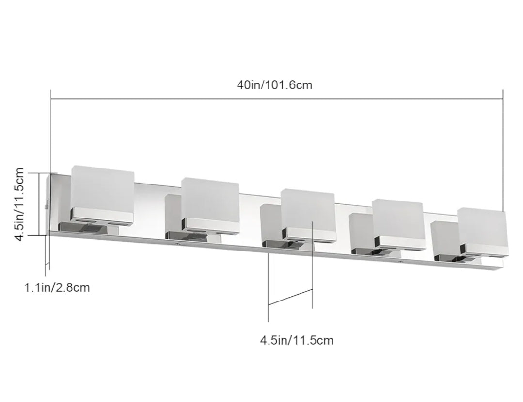 SineRise LED Modern Bathroom Vanity Light Fixtures (5-Light, 40-Inch, 5CCT), Chrome Modern Acrylic Bathroom Wall Lighting Fixtures Over Mirror (3000K/3500K/4000K/5000K/6000K)