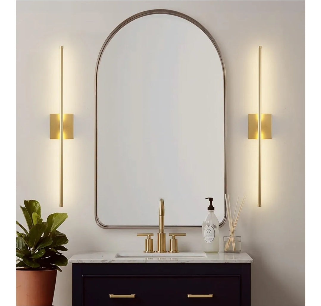Modern Wall Sconces Set of Two, Dimmable Hardwired Wall Sconces, 350° Rotate, LED Matte Gold Wall Light Fixtures, 3000K Warm Light for Bathroom, Living Room,27.8 Inch