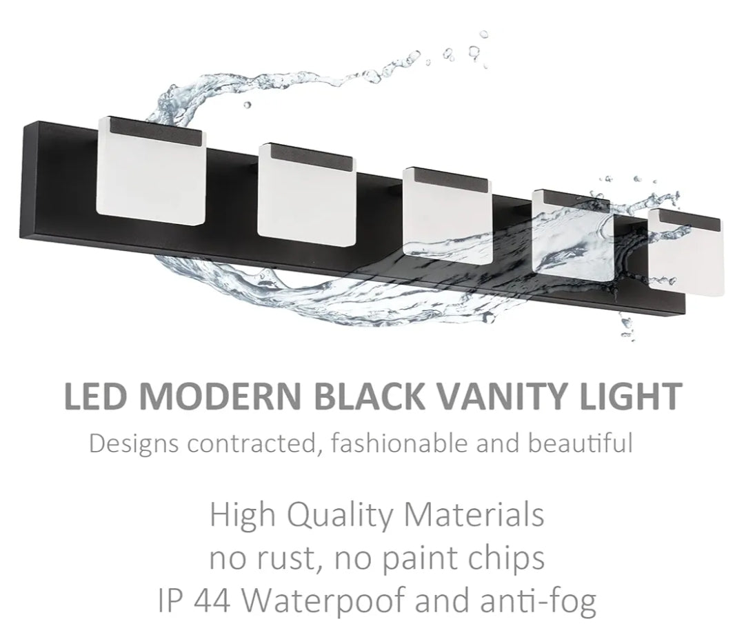 Ralbay LED Modern Bathroom Vanity Light - 5 Light Acrylic Matte Black Vanity Lighting Fixture