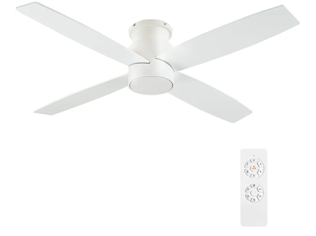 WINGBO 52" Flush Mount DC Ceiling Fan without Lights, 4 Reversible Blades, Ultra Quiet 6-Speed DC Motor, Hugger Low Profile Indoor Ceiling Fan No Lights, White Finish
