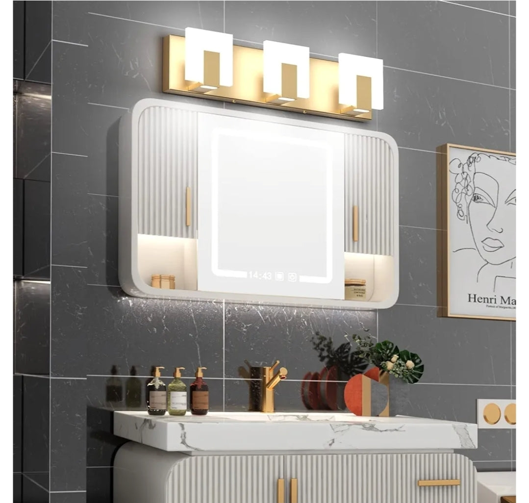 Aipsun Gold Bathroom Vanity Light Fixtures Modern LED 3 Lights Vanity Light for Bathroom Up and Down Wall Light Fixtures 6000K