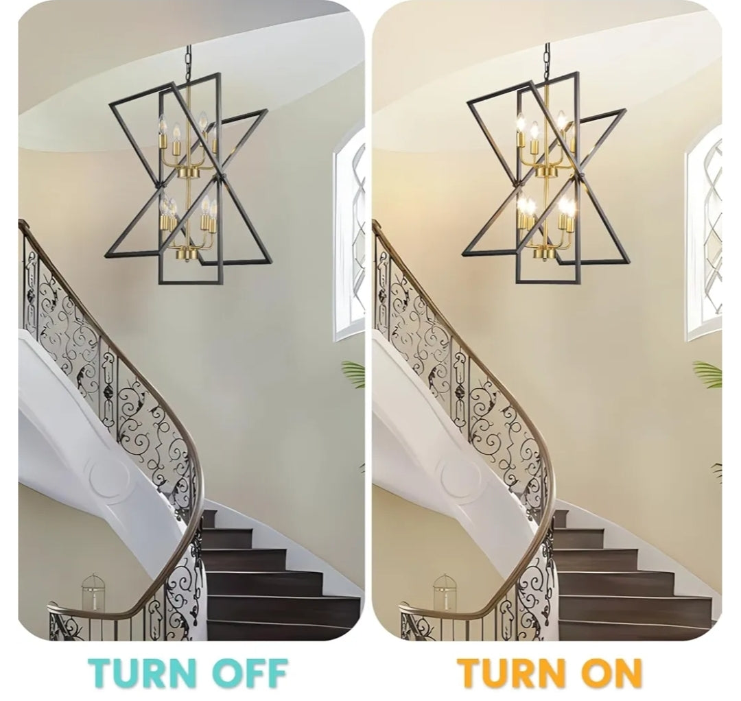 Black and Gold Chandelier, 8-Light Industrial Farmhouse Ceiling Pendant Light Fixtures, Modern Foyer Lighting Fixtures, Large Chandeliers for High Ceilings, Pendant Lights Kitchen Island for Entryway