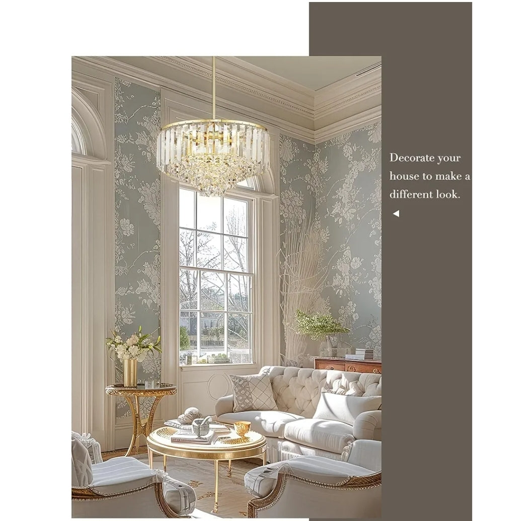 15'' Gold Chandelier, 5-Tier Crystal Chandelier, Modern Pendant Light for Dining Room Kitchen Island Bedroom Entryway, CC4215-5W-PG