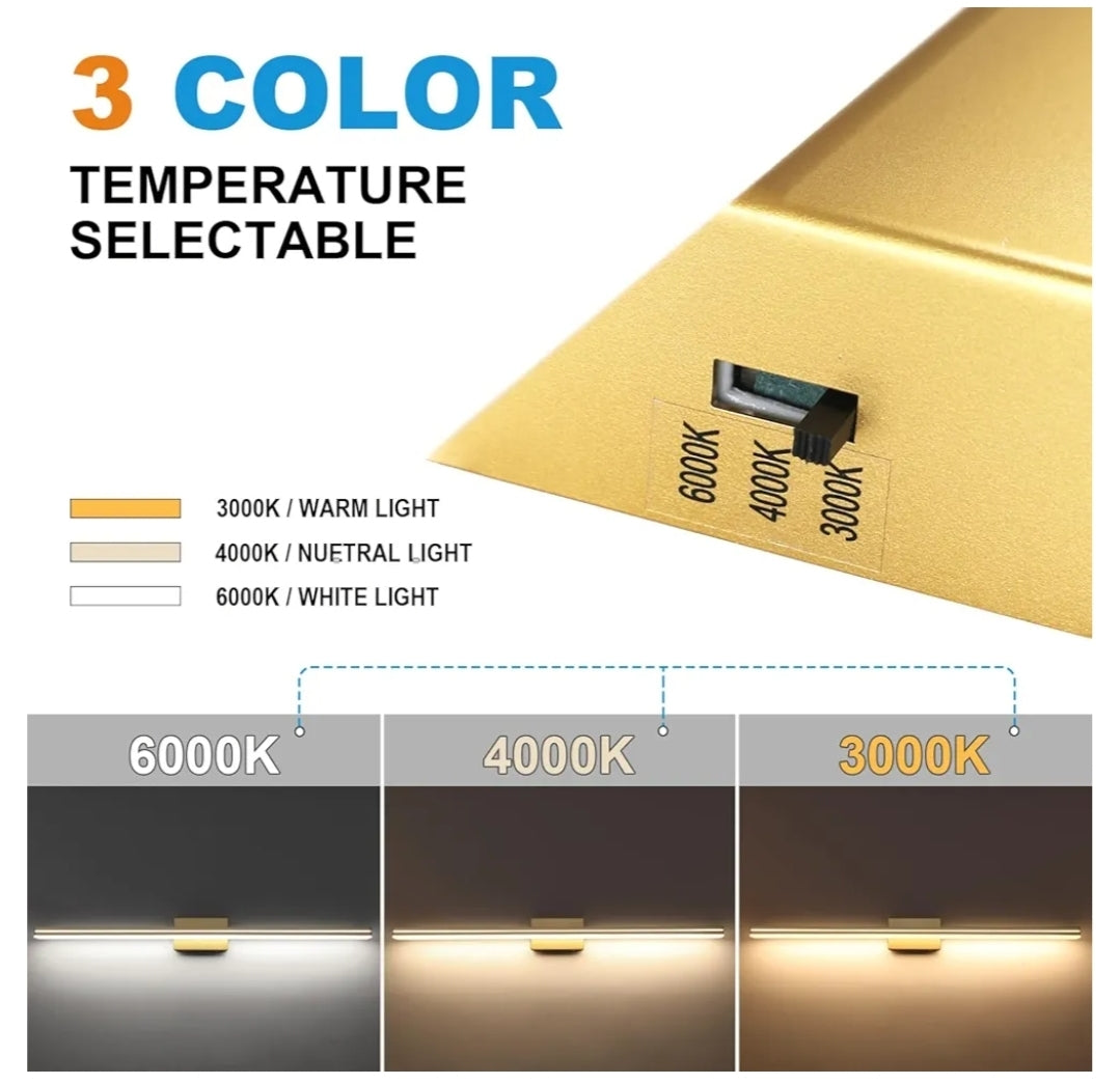SineRise LED Modern Bathroom Vanity Light Fixtures (48-Inch, 3000K/4000K/6000K, Dimmable), Gold Modern Acrylic Bathroom Wall Lighting Fixtures Over Mirror