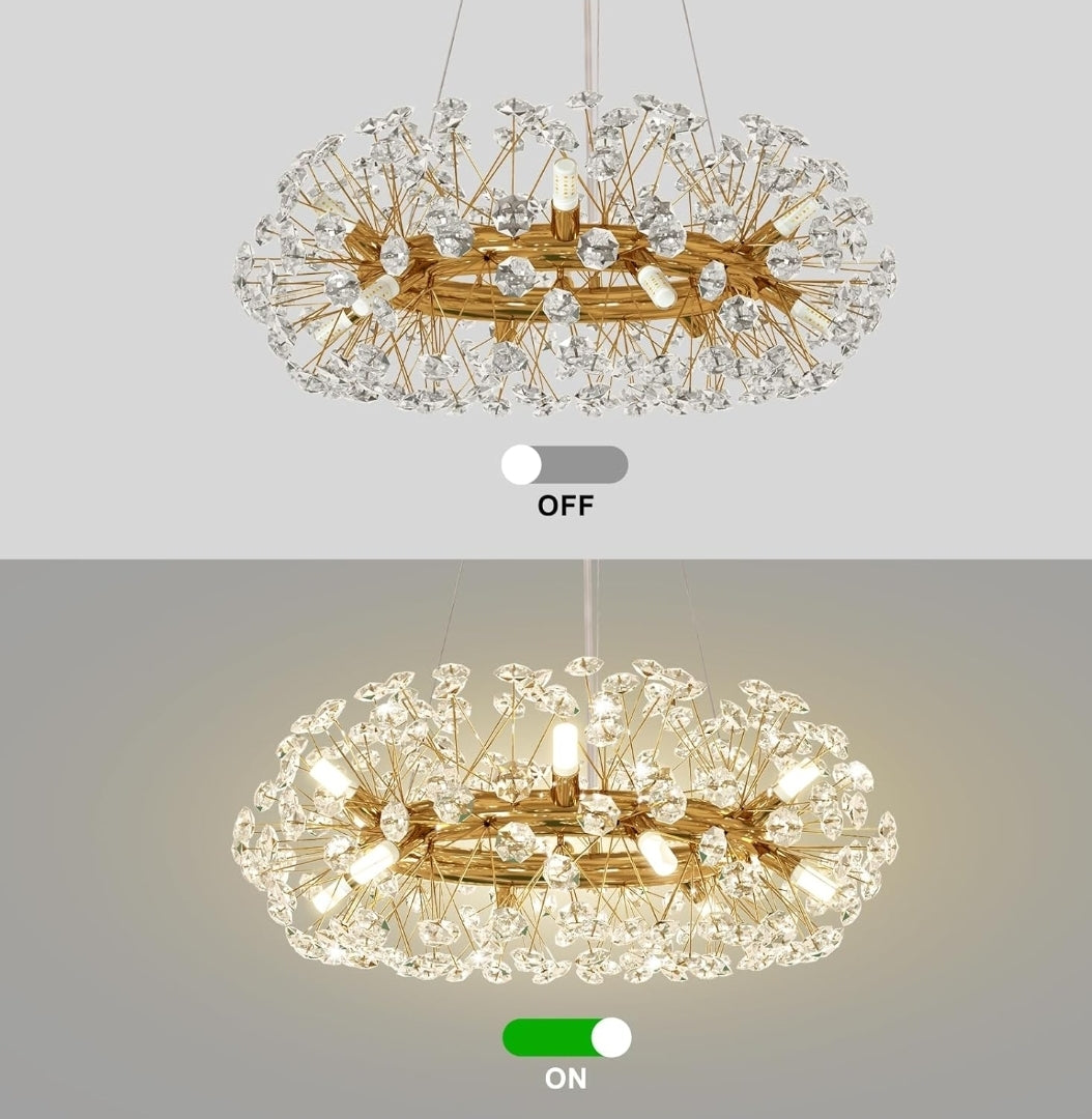Modern Crystal Dandelion Chandelier - 12-Light Gold for Dining Room - Large Luxury K9 Crystal (Included G9 Bulbs)