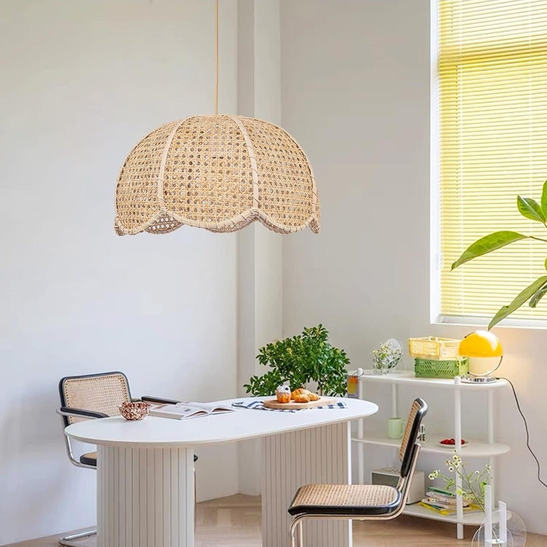 Arturesthome Rattan Woven Pendant Light, Hand-Woven Flower Shaped Ceiling Chandelier, Handmade Hanging Lamp Shade for Dining Room Bar Cafe Rustic Decor D 23.6″*12.59″