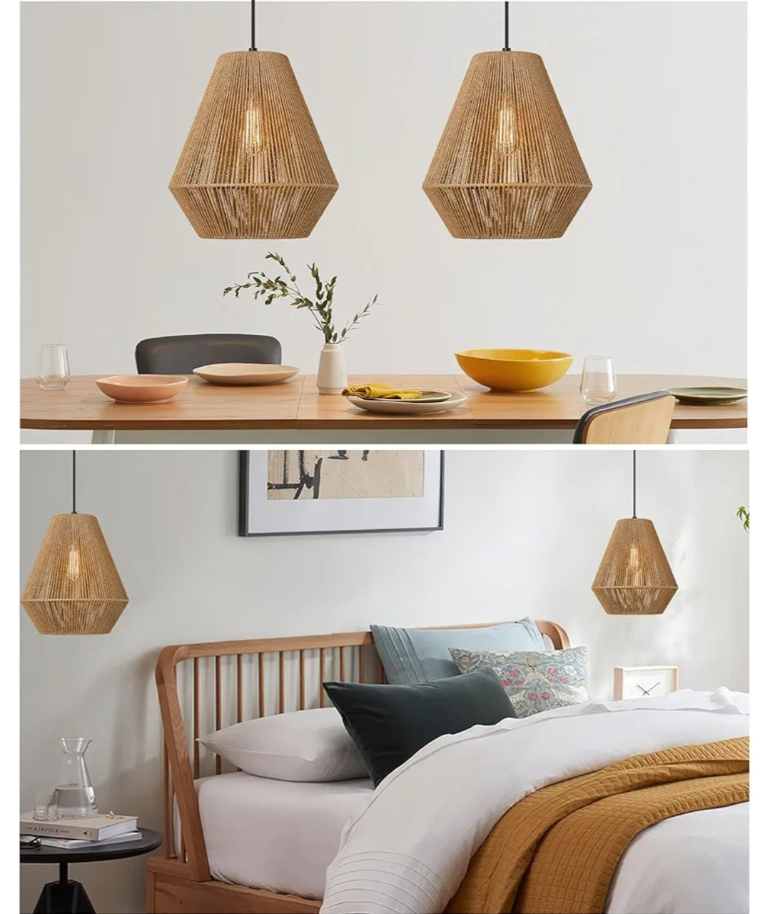 ELYONA Woven Pendant Lights Modern Boho Hanging Lamp with 12" Handwoven Rattan Basket Shade Adjustable Rustic Pendant Light Fixtures for Kitchen Island Farmhouse Dining Room Bar Bedroom Foyer Hallway