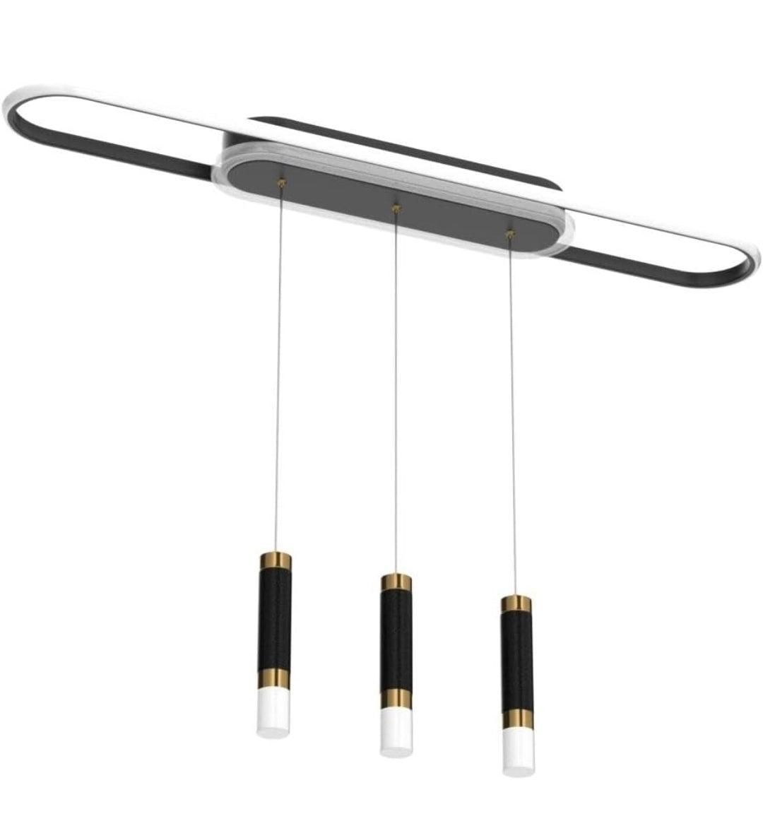Jaycomey Modern LED Chandelier, Dimmable Acrylic 3-Light Modern Ceiling Pendant Lighting with Remote, Indoor Dining Light Fixture for Kitchen Island Living Room Restaurant Office (62W, Black)