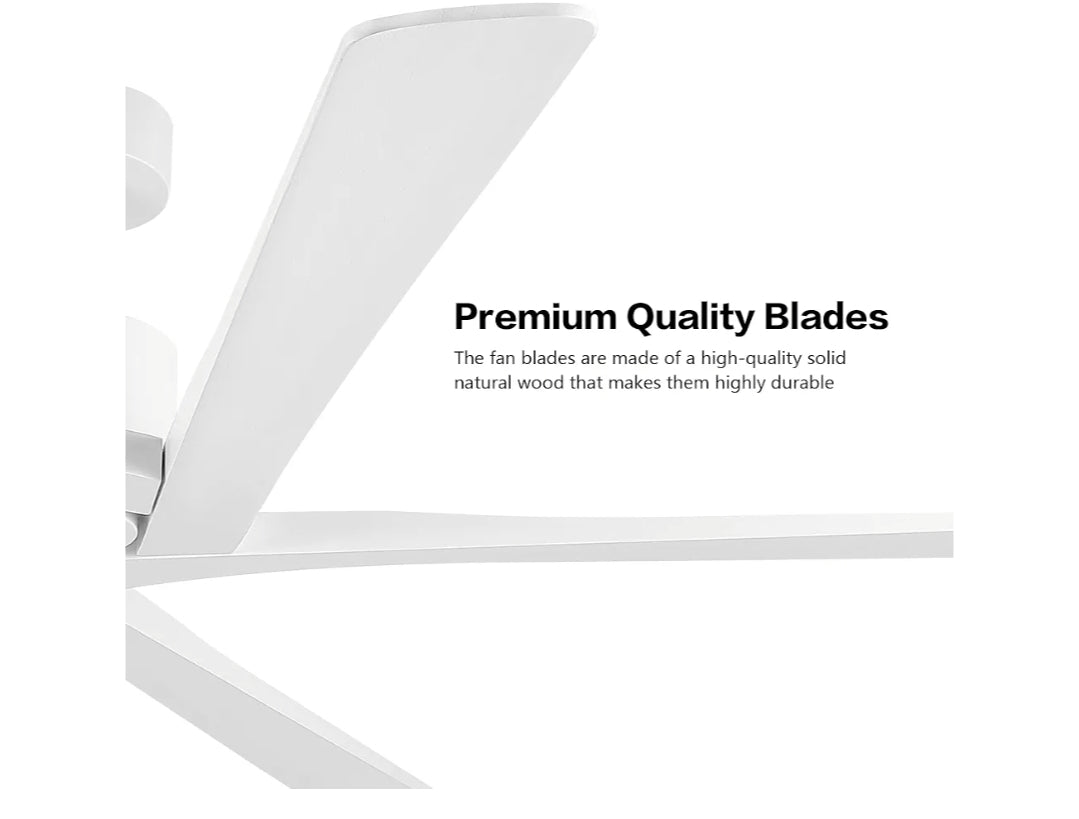 WINGBO 72 Inch DC Ceiling Fan No Light with 3 Downrods, 5 Reversible Carved Solid Wood Blades, 6-Speed Noiseless DC Motor, Ceiling Fan without Lights in White Finish, ETL Listed
