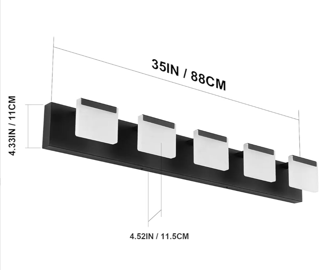 Ralbay LED Modern Bathroom Vanity Light - 5 Light Acrylic Matte Black Vanity Lighting Fixture