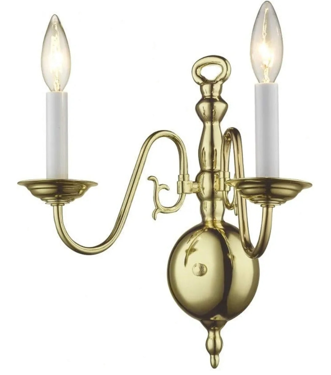 Livex Lighting 5002-02 Williamsburg 2 Light Polished Brass Wall Sconce 13"H