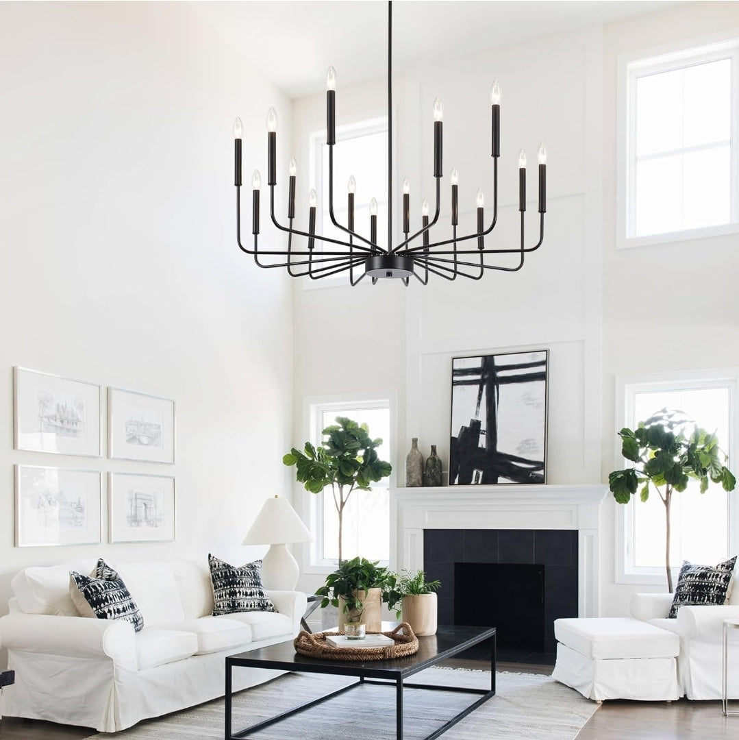 Large Black Chandeliers for Dining Room Light Fixture 16 Lights Modern Farmhouse Chandelier Rustic Hanging Pendant Light Fixtures Candle Chandelier for Living Room Kitchen Island Entryway Foyer
